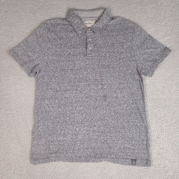 Flag and Anthem Polo Shirt Mens Medium Gray Striped‎ Heathered Short Sleeve HOLE - Picture 1 of 14